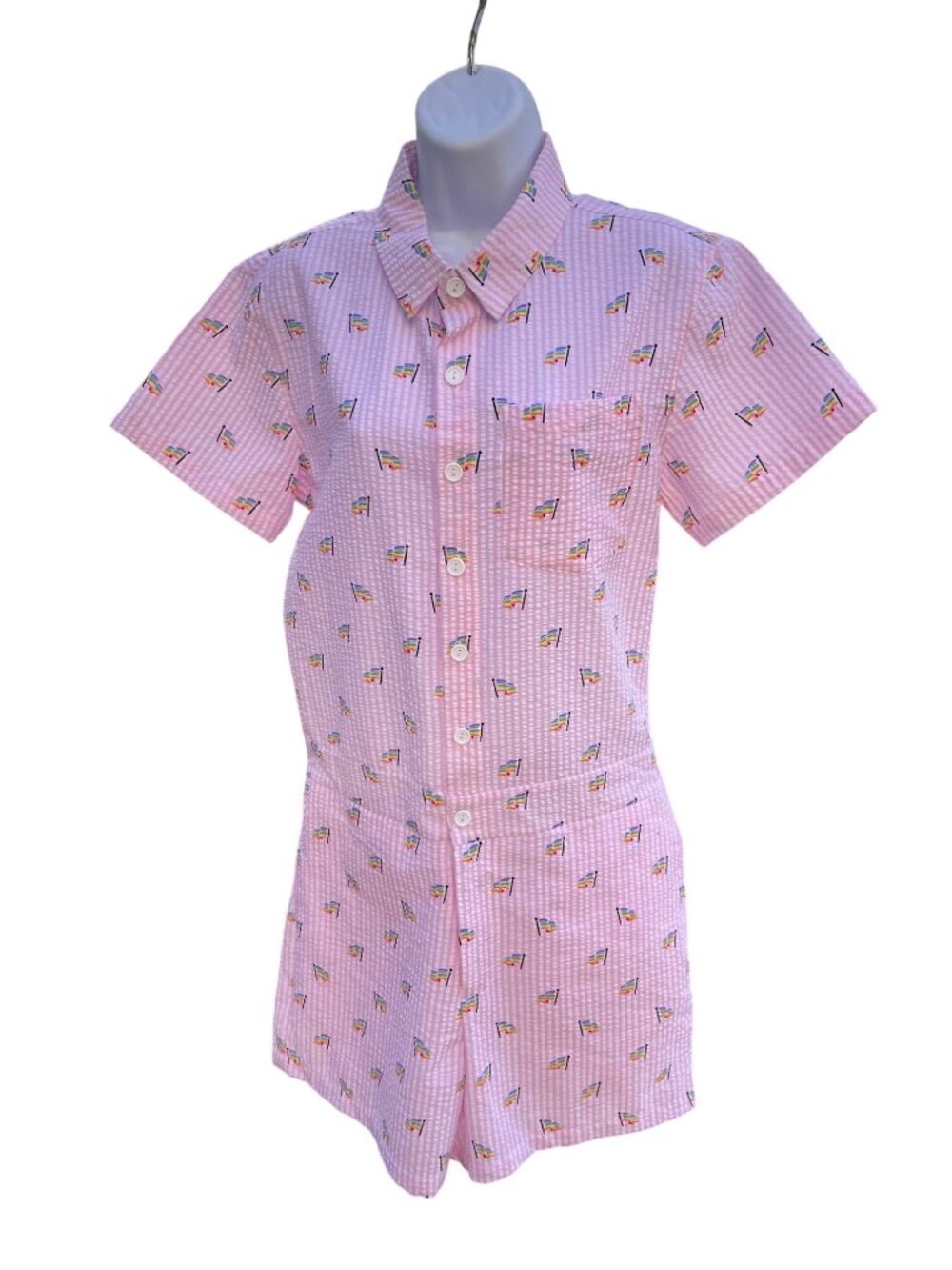 Pink Striped Short-Sleeve Romper Pride Rainbow Flag Print Size XS